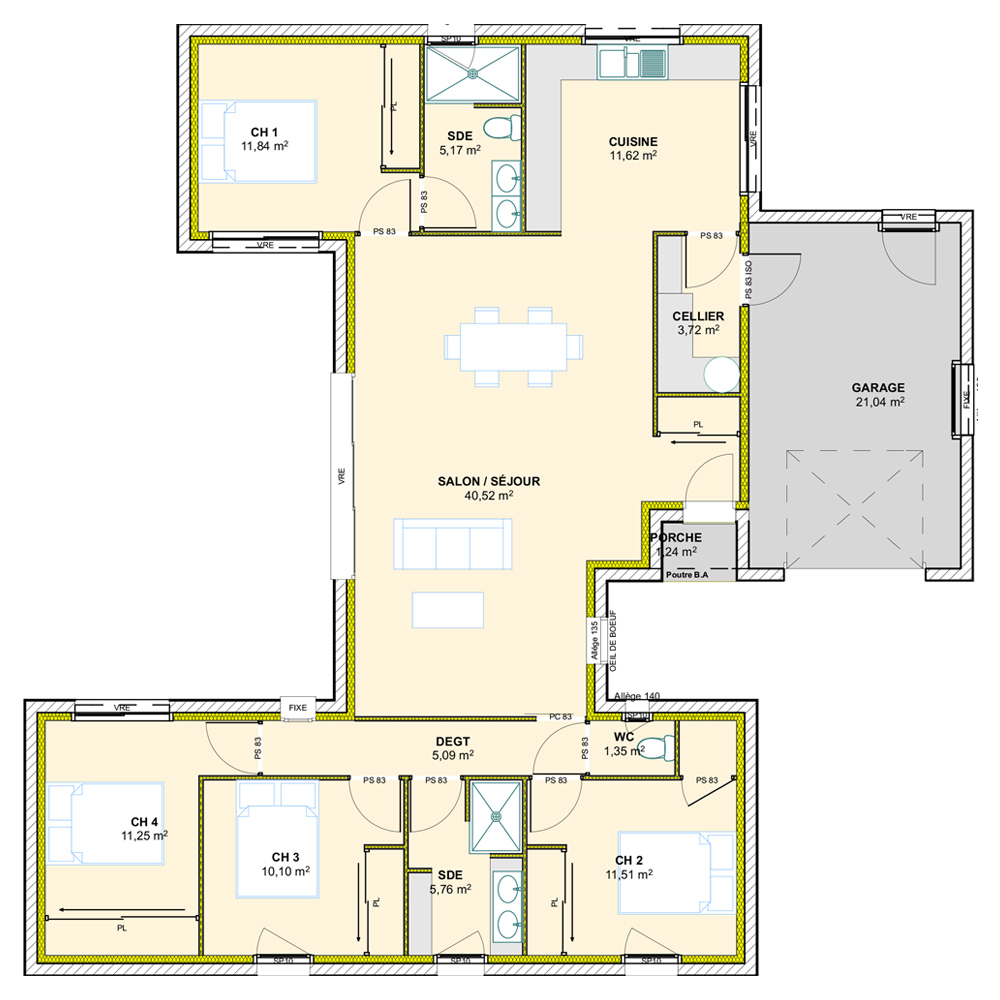Plan Maison Plain Pied 3 Chambres 140 M2 | Ventana Blog